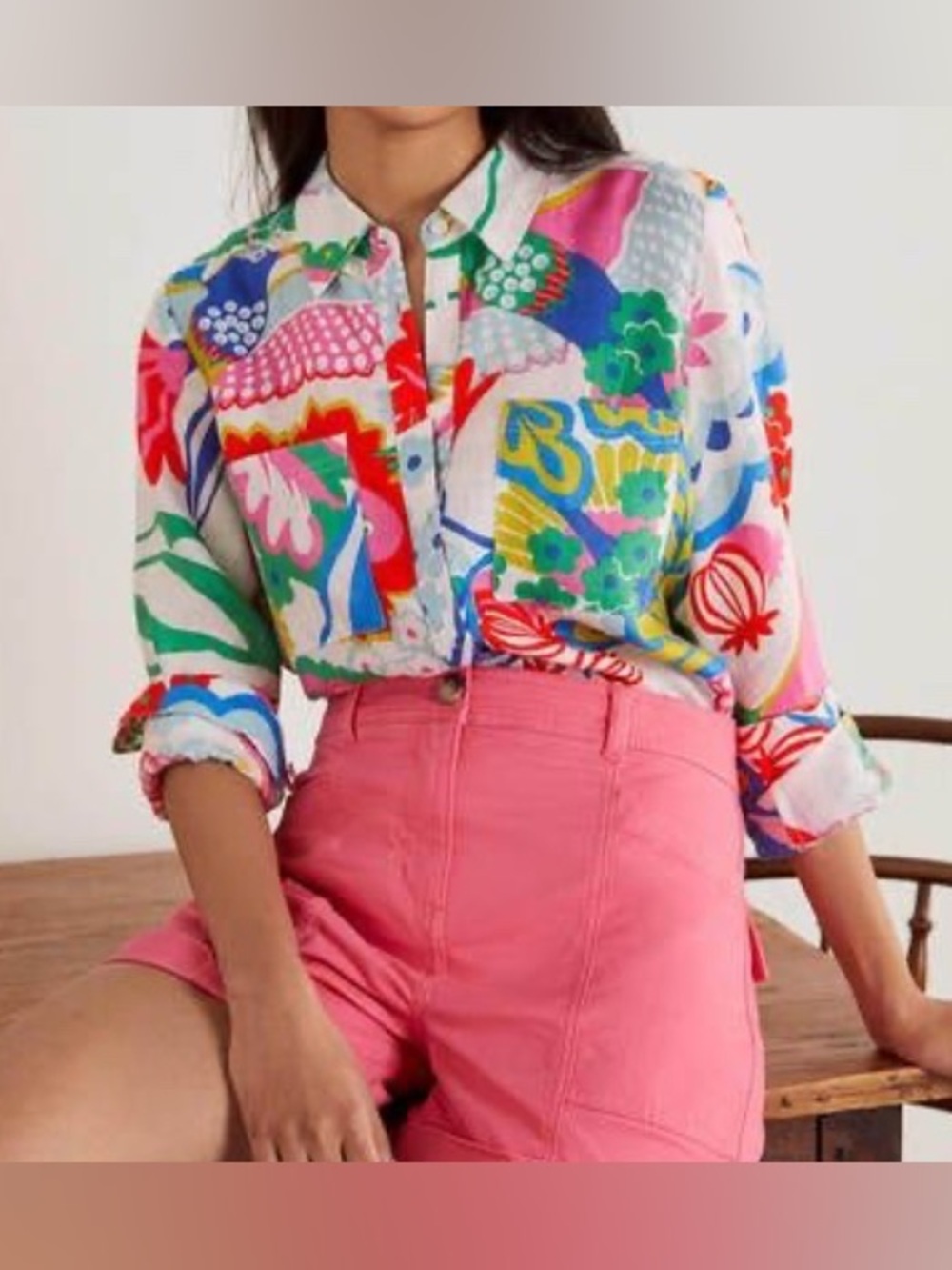 Boden - NEW - Sienna Linen Shirt in "Bright/Relaxed Floral Bird Print" colorway - Picture 6 of 6